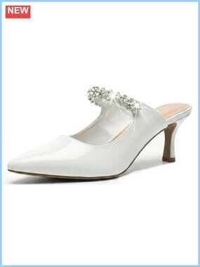 Rhinestone Strap Kitten Heel Mule Pointed Toe Slip-On Dress Pump